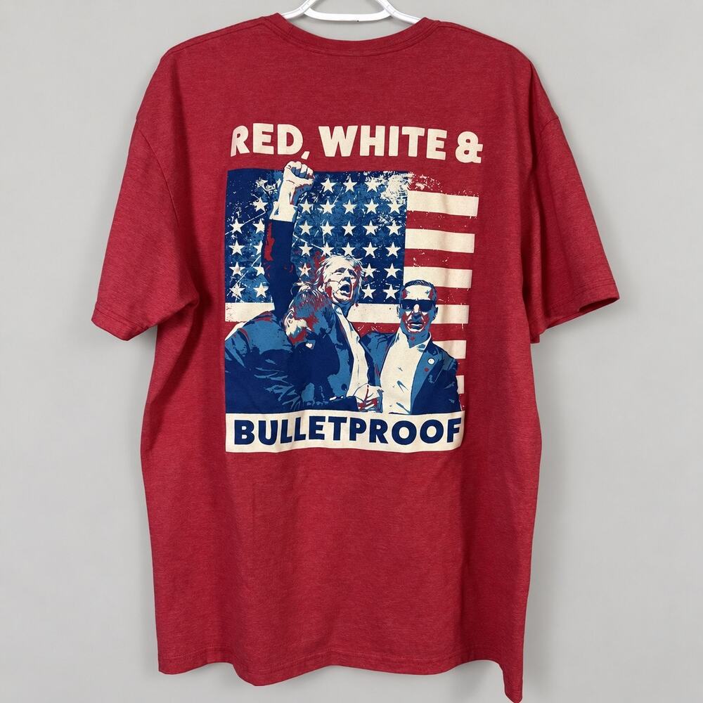 Trump Red White Bulletproof Graphic T Shirt Mens XL Heather Red Political